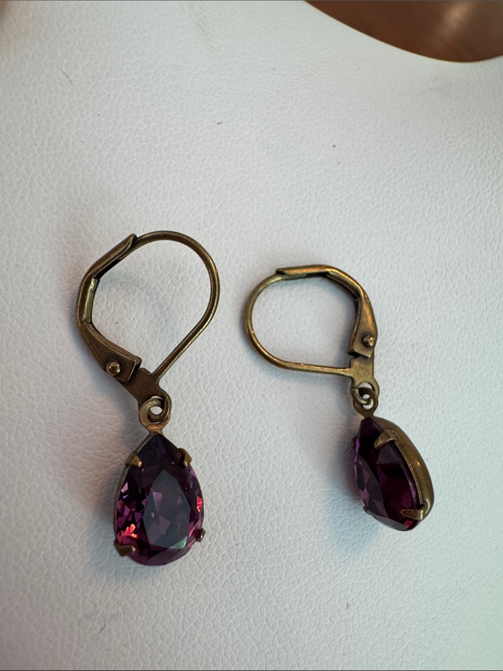 Vintage-Style Teardrop Purple Crystal Drop Earrings
